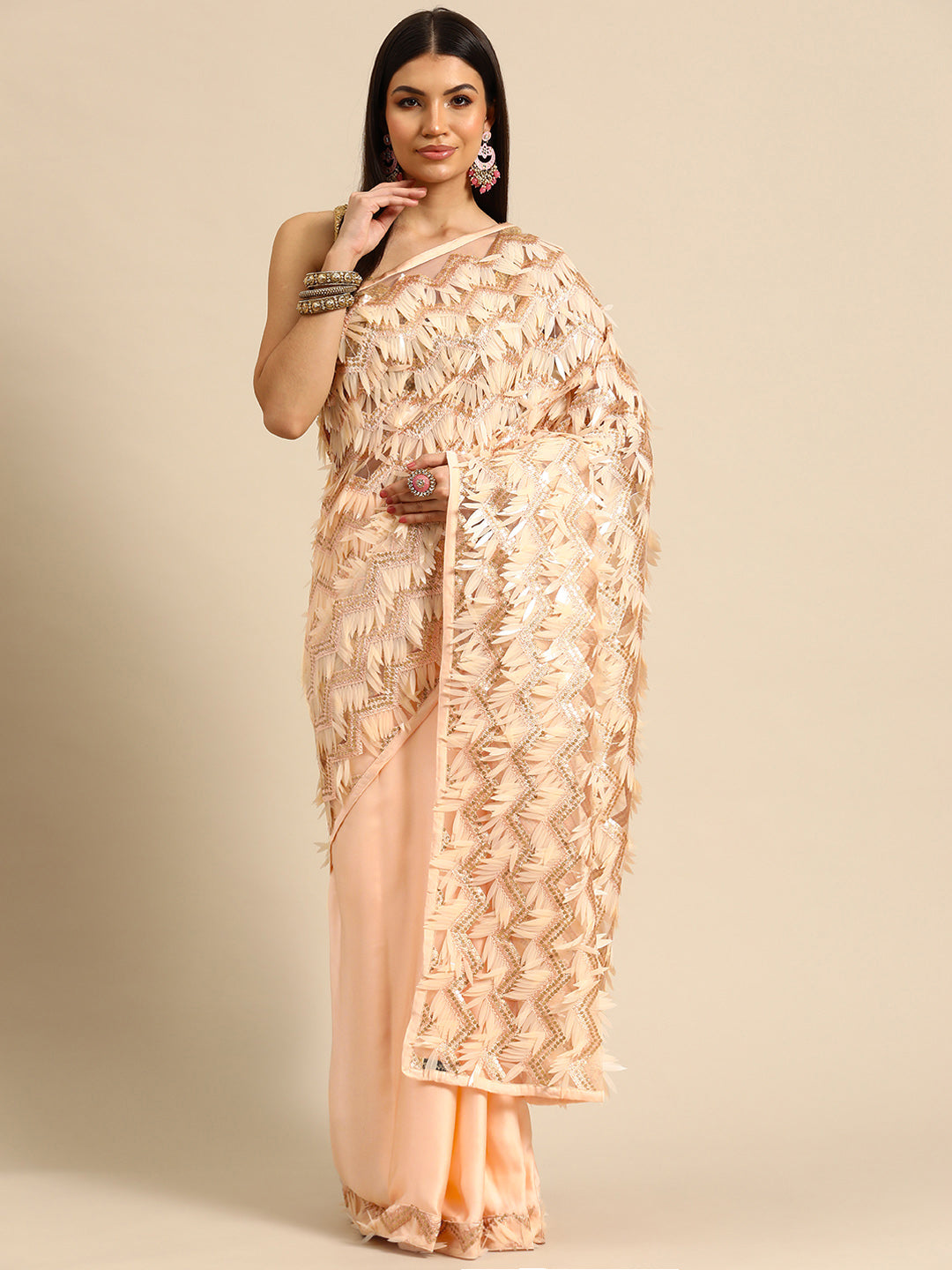Peach Color Georgette Sequence Embroidered Work Party Wear Saree – BEST  SAREE
